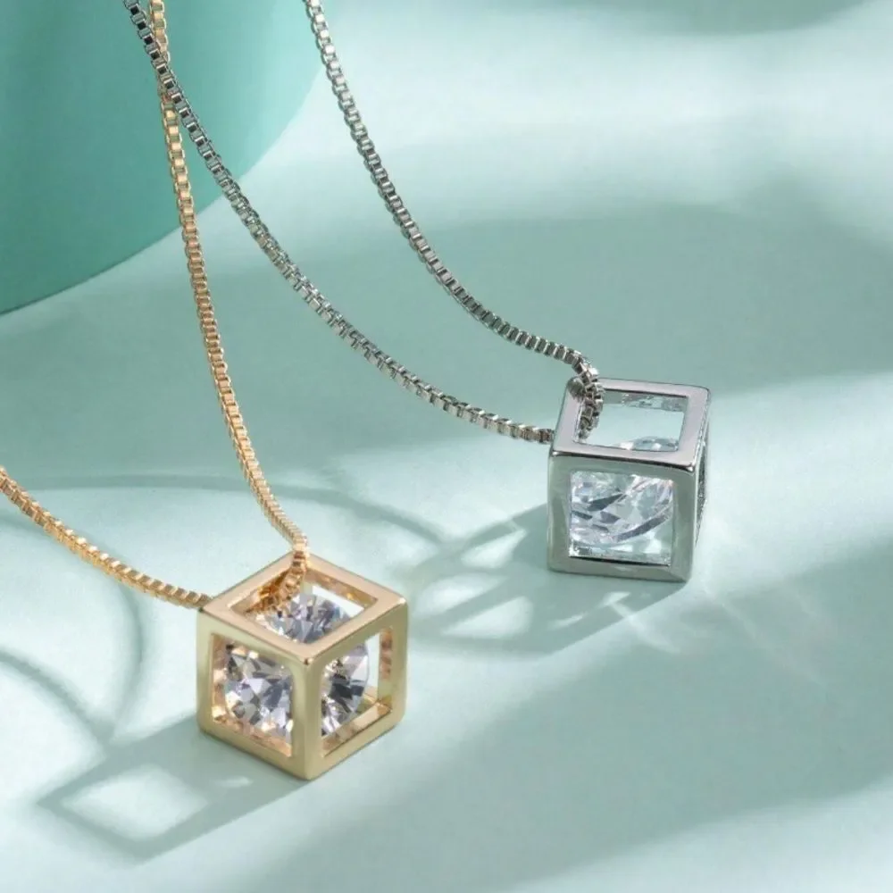 3for$20 Hollow Cubic Shape Pendant Necklace Inlaid Shiny   select your color